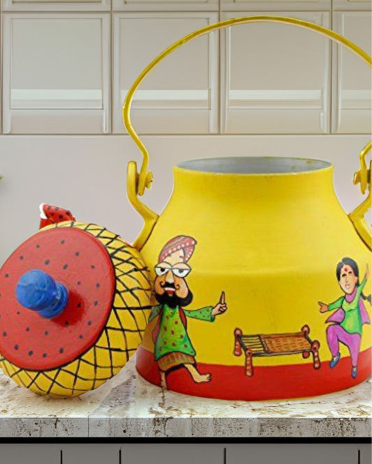 Lively Handpainted Yellow Metal Kettle