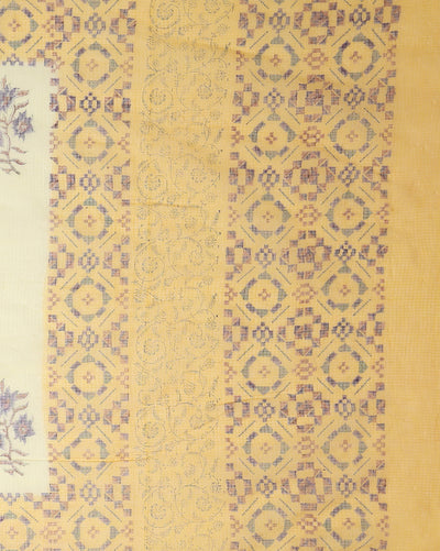 Earthy Kota Doria Blockprinted Yellow Saree