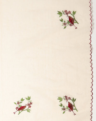 Plum Kota Doria Cotton Bird Embroidery Yellow Saree Handdyed