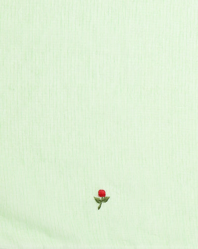 Kota Doria Green Saree Allover Embroidery Handcrafted