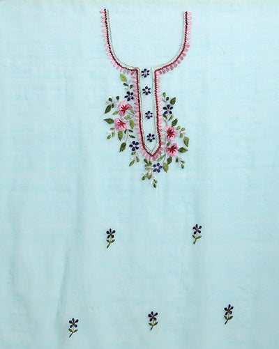 Embroidered Bold Kota Doria Blue Suit (Top+Bottom+Dupatta)