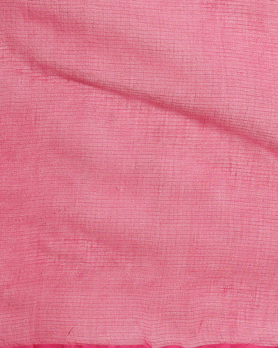 Vibrant Kota Doria Blockprinted Green & Pink Saree