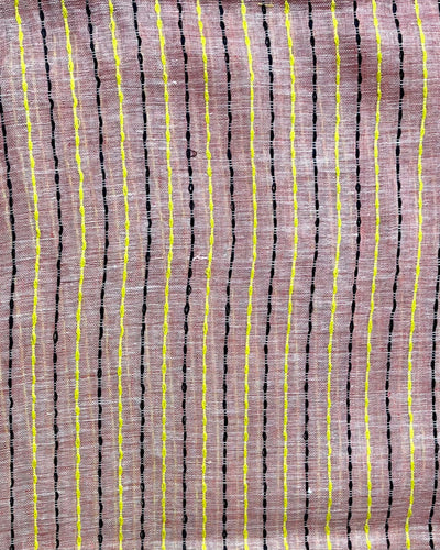 Whispering Pure Linen Kantha Work Peach Saree