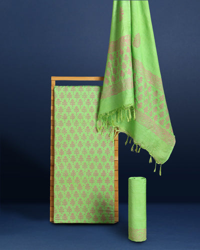 Katan Silk Stunning Blockprint Green Suit (T+B+D)