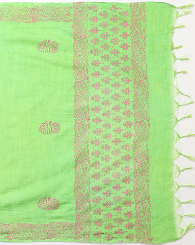 Katan Silk Stunning Blockprint Green Suit (T+B+D)