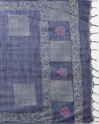 Katan Silk Decorous Blockprint Blue Suit