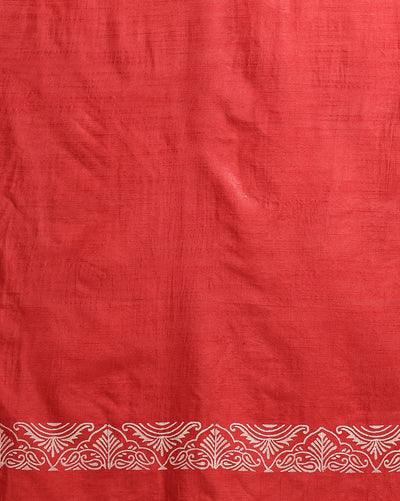 Katan Silk Blushing Blockprint Red Suit (T+B+D)