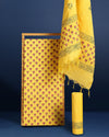 Katan Silk Gracious Blockprint Yellow Suit (T+B+D)