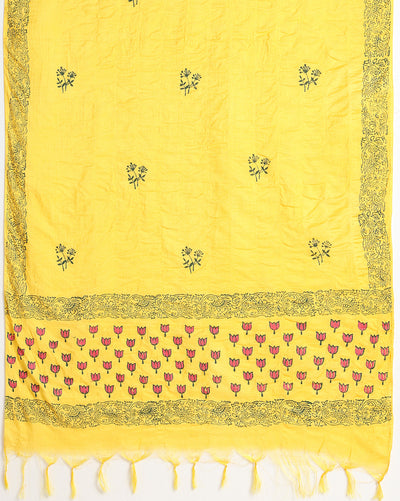 Katan Silk Gracious Blockprint Yellow Suit