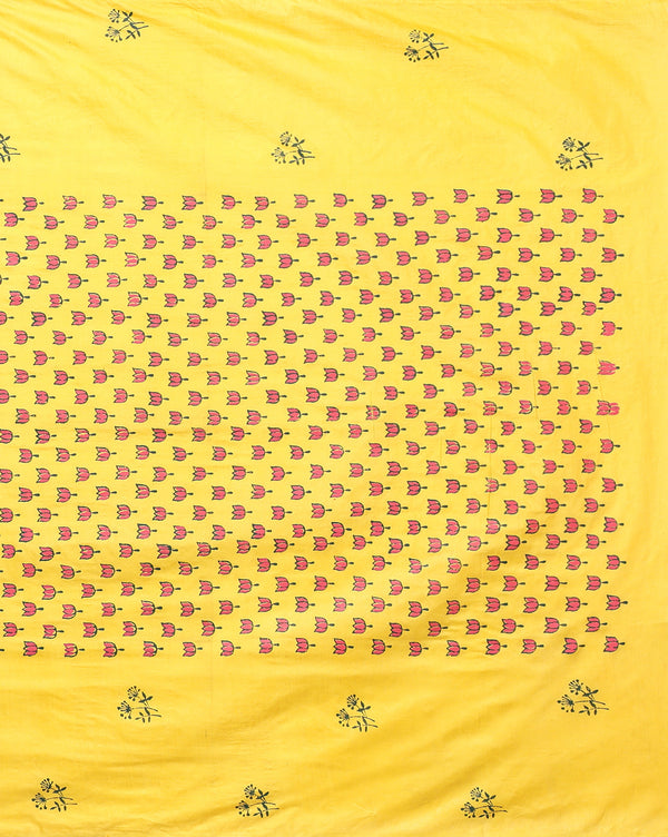 Katan Silk Gracious Blockprint Yellow Suit (T+B+D)