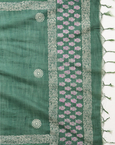 Katan Silk Precious Blockprint Green Suit