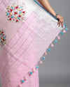 Illuminating Pure Linen Floral Embroidered Biege Saree