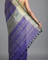 Captivating Pure Linen Floral Embroidered Purple Saree