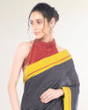 Handloom Mark Patteda Anchu Vibrant Black Cotton Saree