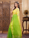 Citron Green & Yellow Pure Silk Kota Doria Handdyed Saree