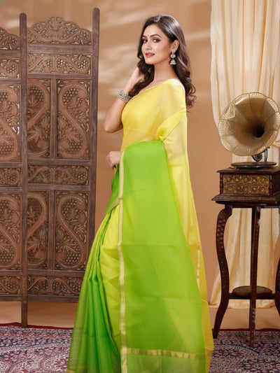 Citron Green & Yellow Pure Silk Kota Doria Handdyed Saree