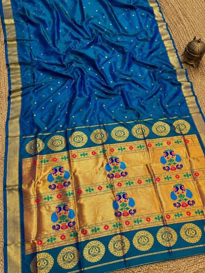 Rajdhara Handloom Paithani Silk Saree Deep Teal