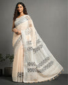 Surreal Pure Linen Hand Cutwork Design Off White Saree