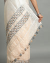 Surreal Pure Linen Hand Cutwork Design Off White Saree