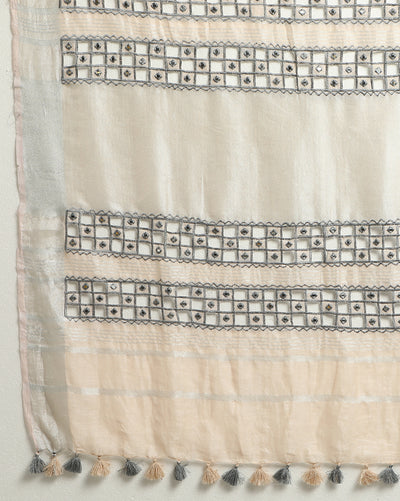 Surreal Pure Linen Hand Cutwork Design Off White Saree
