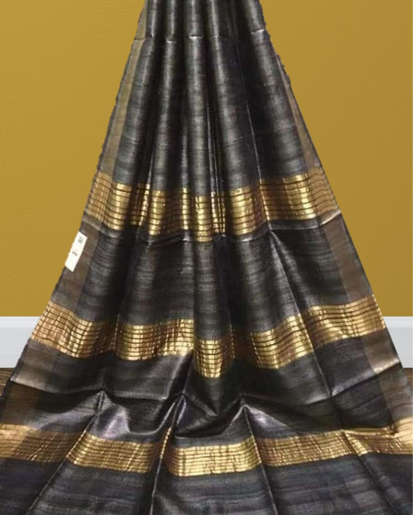 8540-Silkmark Certified Tussar Silk Handloom Hand Dyed Black Saree with Pallu Colour Blouse