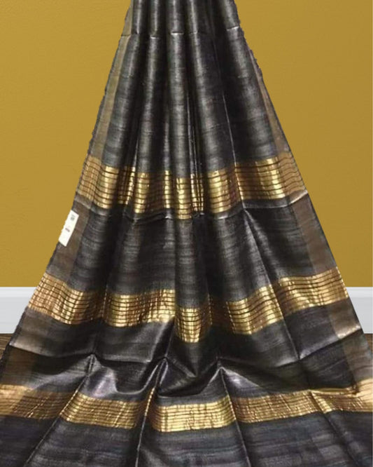 Silkmark Ghicha Tussar Silk Black Saree
