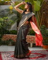 Silkmark Ghicha Tussar Classy Black & Red Saree