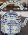 Coastal Handpainted White Blue Metal Kettle