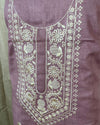 Indiehaat | Gulmohar Slub Linen Mauve Unstiched Embroidered Suit