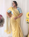 Gorgeous Pure Tissue Linen Handdyed Saree Yellow