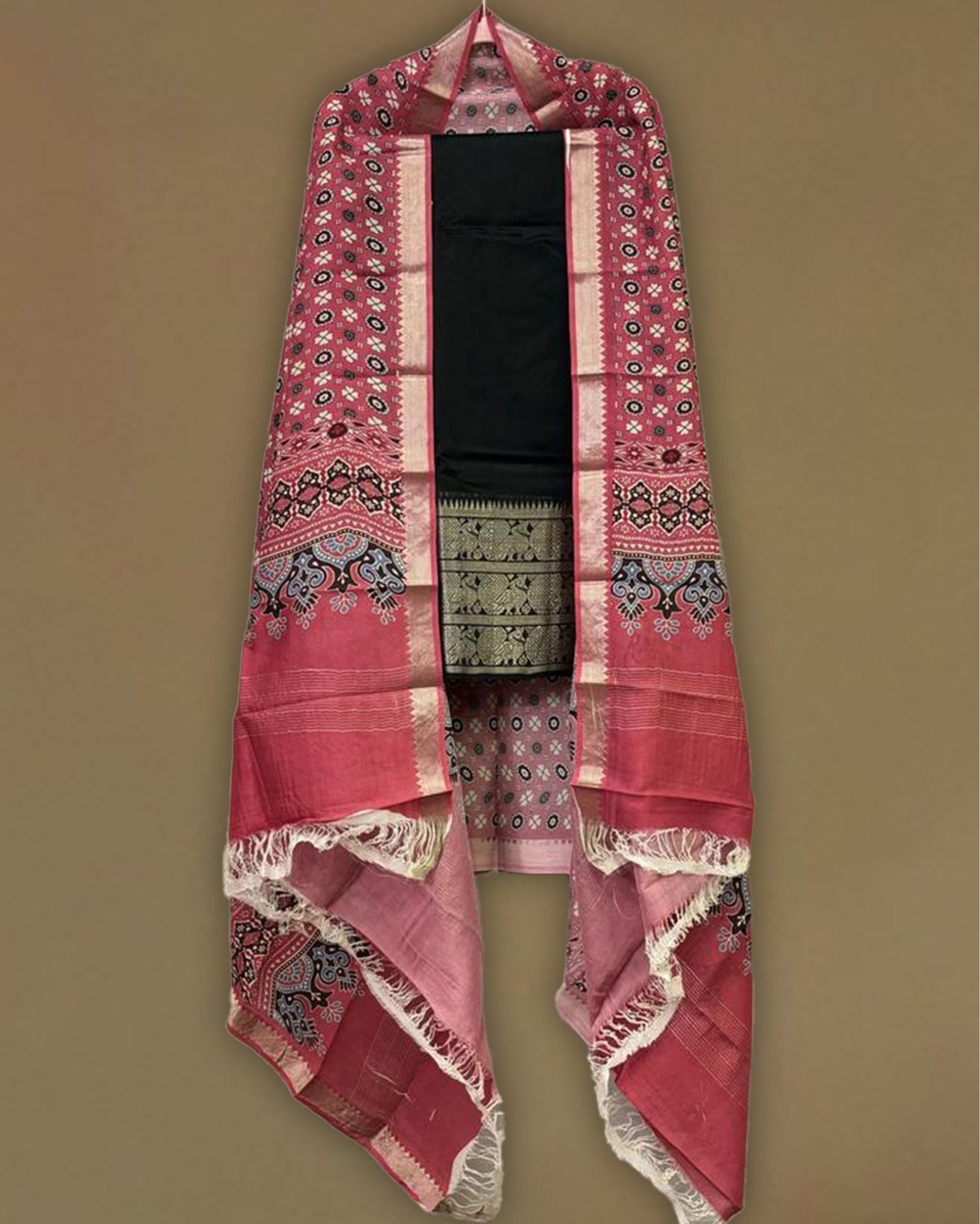 Mangalagiri Pink Pattu Plain Dress Materials (Top+Bottom+Dupatta)-Indiehaat  – Indiehaat.com