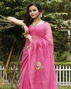 Brilliant Rose Pink Pure Kota Doria Saree Embroidered