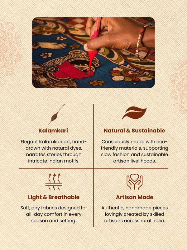 Idyllic Fish Kalamkari Handpainted Standing Square Leather Lamp -13 Inch