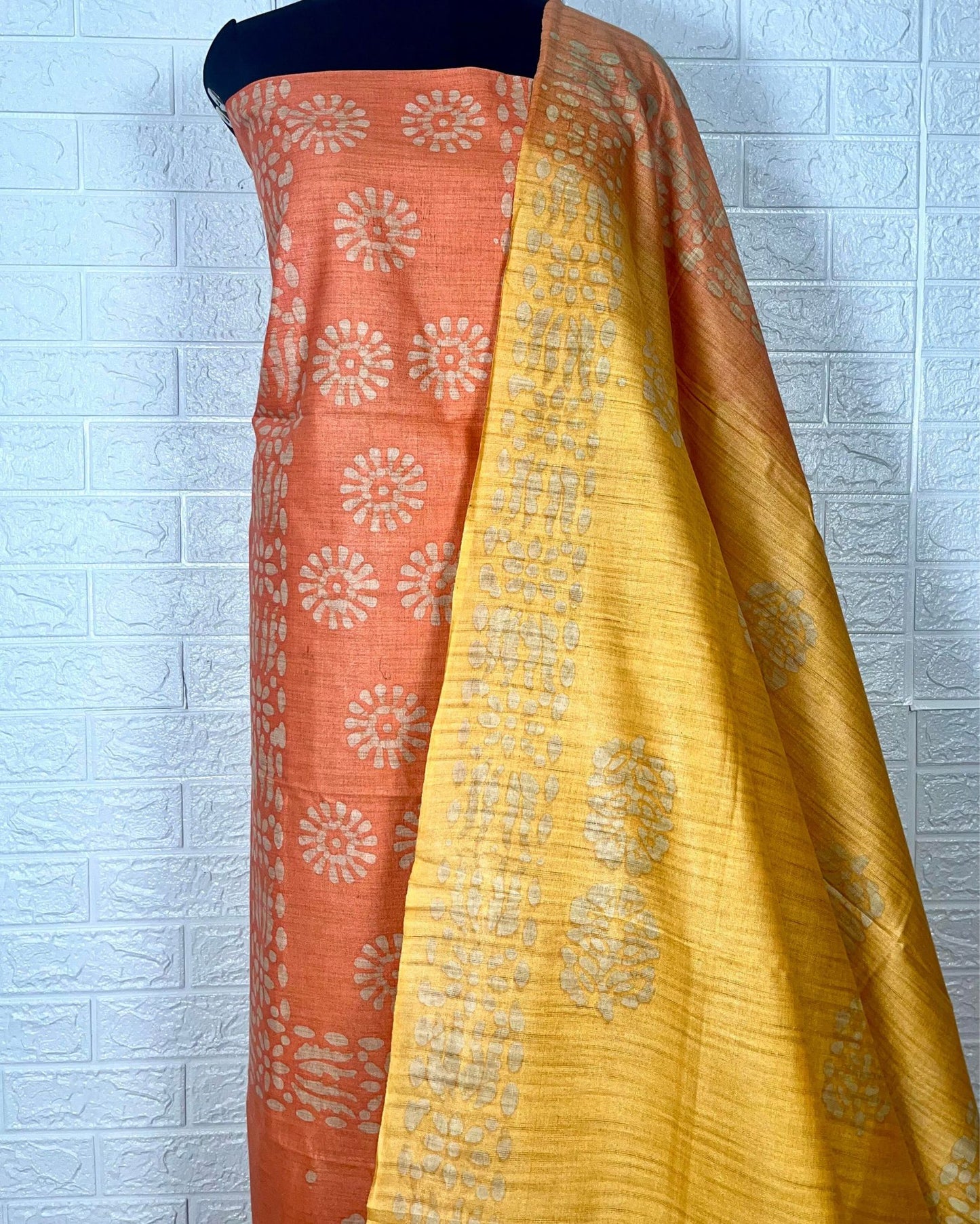 Sunny Khadi Cotton Batik Blockprint Orange Suit