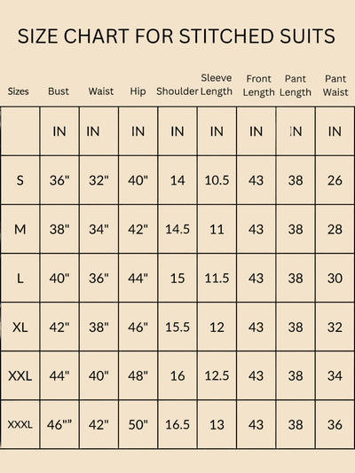 Size Chart Indiehaat - Stitched Suit
