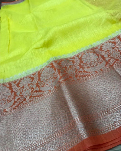 Precious Banarasi Silk Linen Green Handloom Saree