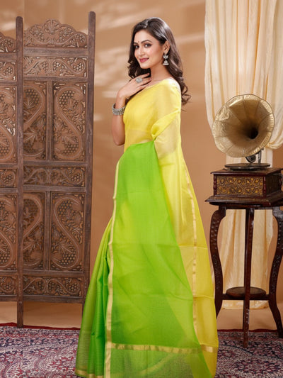 Citron Green & Yellow Pure Silk Kota Doria Handdyed Saree