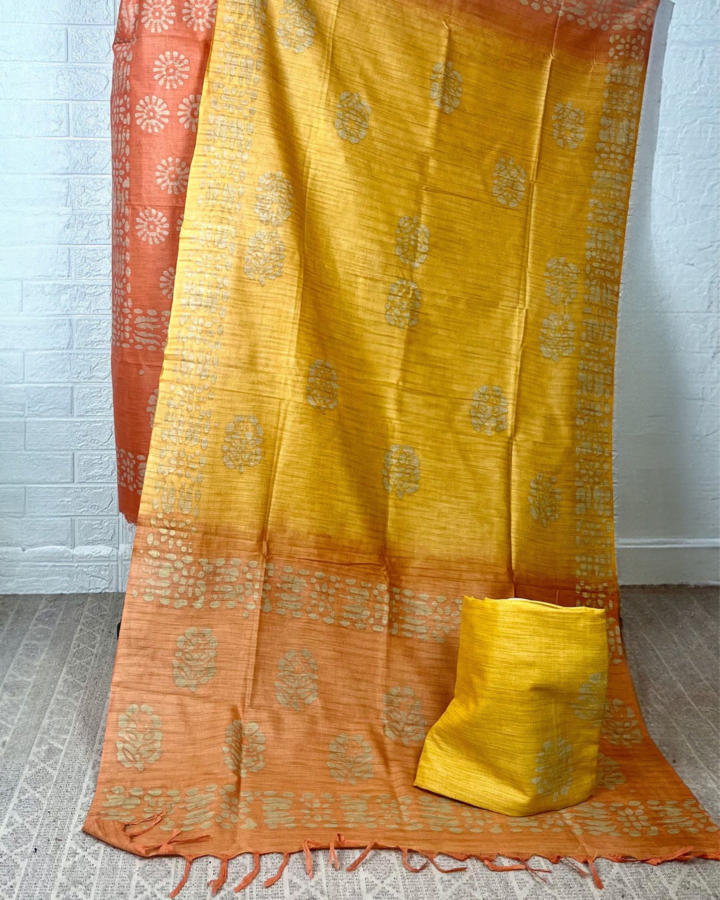 Sunny Khadi Cotton Batik Blockprint Orange Suit
