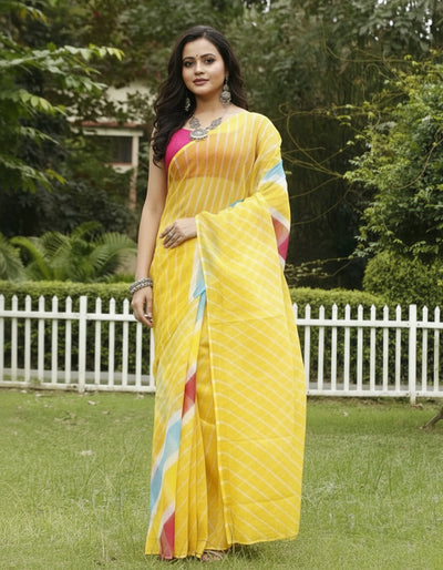 Mustard Cotton Kota Doria Yellow Saree Handcrafted
