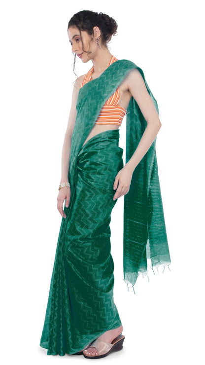 Kota Silk Green Saree Sequence Pallu & Zig-Zag Design