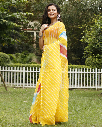 Mustard Cotton Kota Doria Yellow Saree Handcrafted