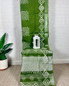 Earthy Slub Linen Wax Batik Handcrafted Saree Green