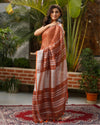 Handwoven Pure Linen Brown Saree with running blouse-Indiehaat