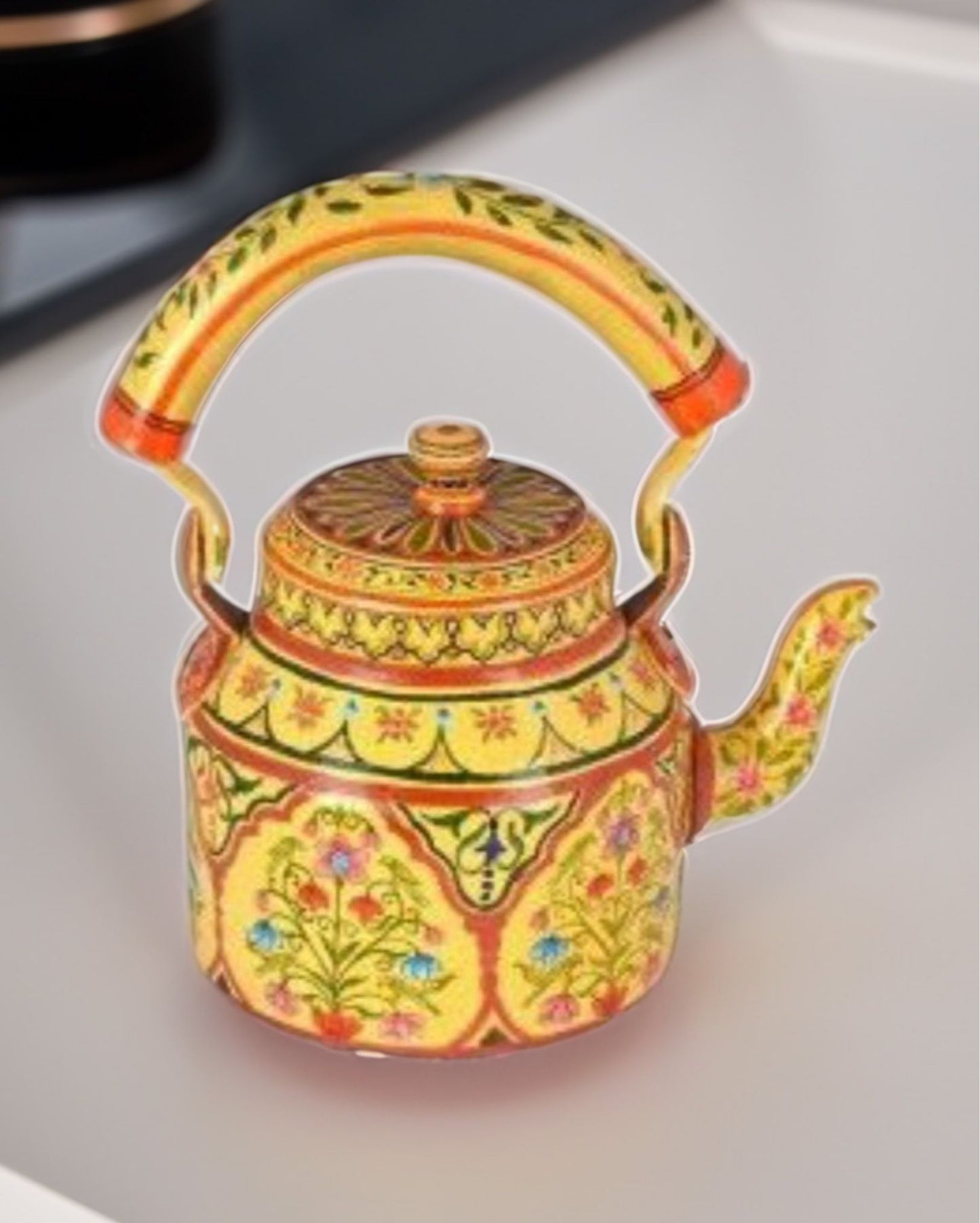 Timeless Handpainted Yellow Metal Kettle
