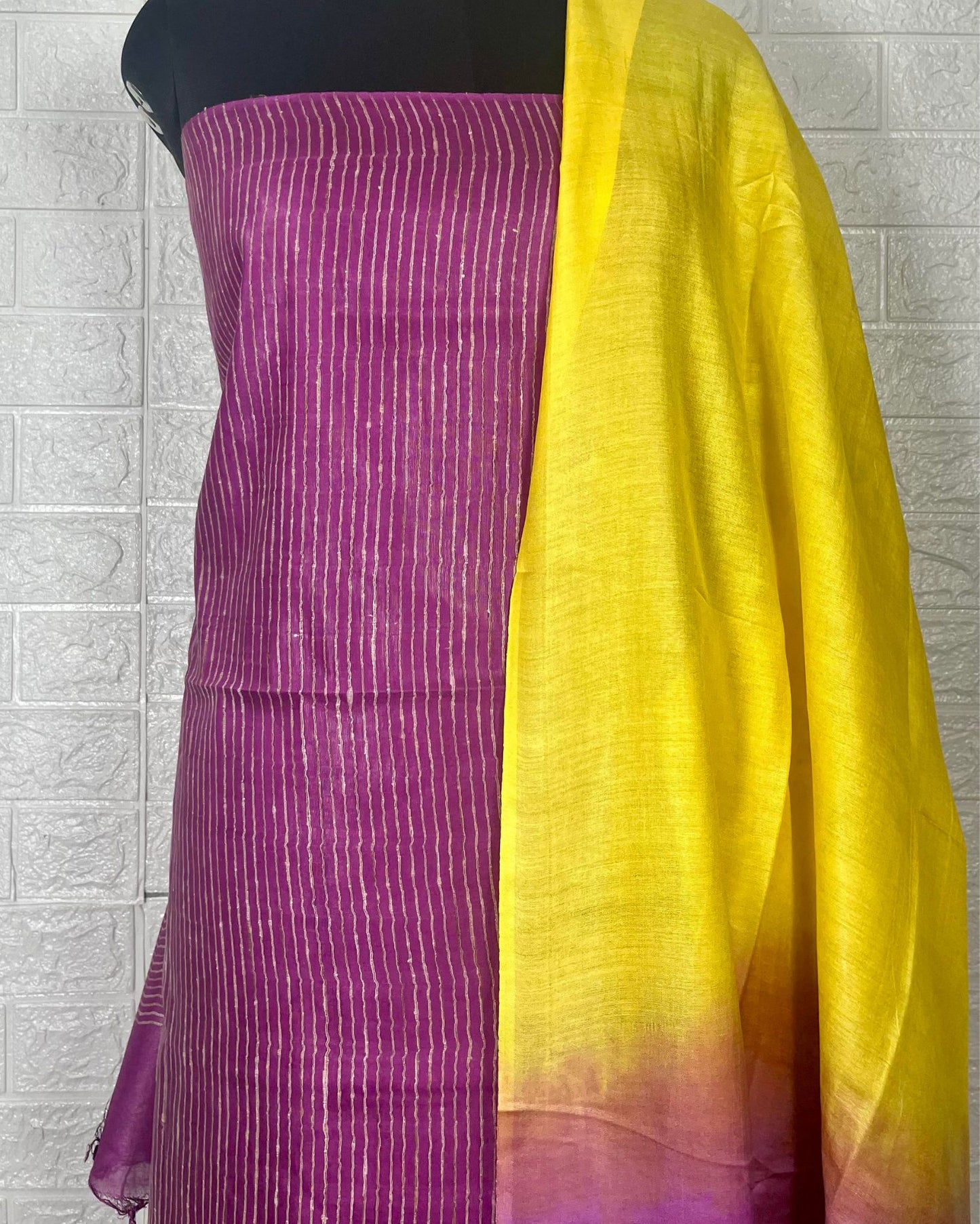 Indiehaat | Katan Silk Purple Suit Piece Top+Bottom+Dupatta