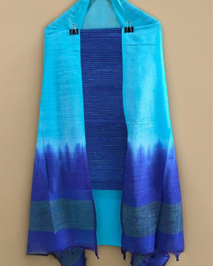 3078-Katan Sapphire Blue Silk Suit Piece with Bottom and Dupatta