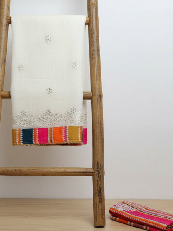 Tye & Drape Kota Cotton Kachi Gotta White Saree