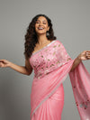Color-Rich Pure Linen Handloom Saree Pink Embroidered