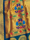 Rajdhara Handloom Paithani Silk Saree Deep Teal