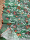 Indiehaat | Pure Muslin Silk Jamdani Saree Green
